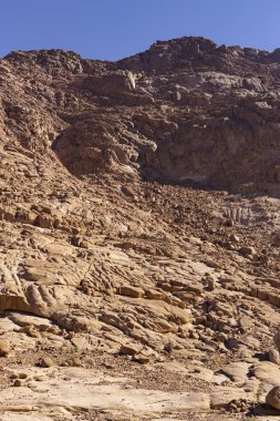 Mısır. Mount Sinai gündoğumu sabah. (Mount Horeb, Gabal Musa, Moses Mount). Hac yeri ve ünlü turistik hedef.