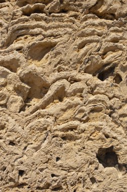 Terbiye kullanılan deniz tortul dokusuna inşaatta çalışıyor. Duvar. Taş. Tuğla. Volkanik tüf. 