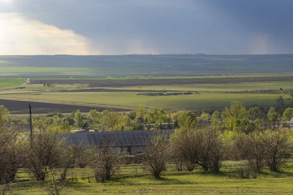 Steppe Rain Storm Front Fields Element Captures Outskirts City — Stock Photo, Image