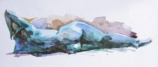 Croquis Aquarelle Plage Nudiste Filles Nues Bronzer Sur Sable Près — Photo