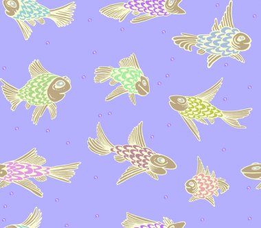 Balık ile süs. Dikişsiz Dokuma desen. Tekstil, kumaş, duvar kağıdı, arka plan için tasarım baskı.
