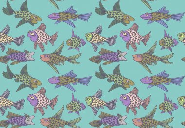 Balık ile süs. Dikişsiz Dokuma desen. Tekstil, kumaş, duvar kağıdı, arka plan için tasarım baskı.