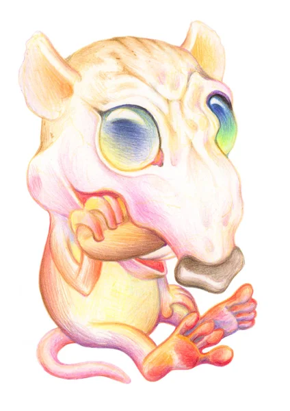 Tužka Kresba Krysou Ilustrace Pro Děti Obrázek Zvířat Barevnými Tužkami — Stock fotografie