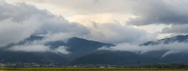 Thunderhead Covers Balkans Downpour Approaching Agricultural Land Villages Fields Forests — Stock Photo, Image