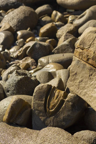 黒海の海岸線に奇妙な兆候を持つ石 未知の文明の死者の痕跡地質学的な神秘的な形成 ブルガリア ヴァルナ州バイアラ — ストック写真