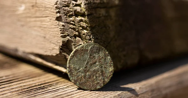 Moedas Cobre Bizantinas Reinado Imperador Justiniano Escavações Adega Antiga Fortaleza — Fotografia de Stock