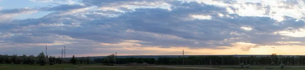 Storm Clouds Cover Landscape Tragic Gloomy Sky Panorama Fantastic Skies — Stock Photo, Image