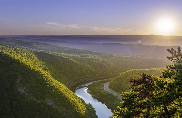 Delaware Water Gap Recreation Área Vista Atardecer Desde Monte Tammany — Foto de Stock