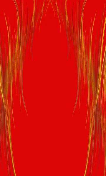 Abstract red background. Yellow hair hangs in thin strands. Girl\'s hair without a face.