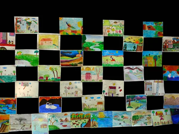 Drawings Made Children Competition Displayed Exhibition — Stock Photo, Image
