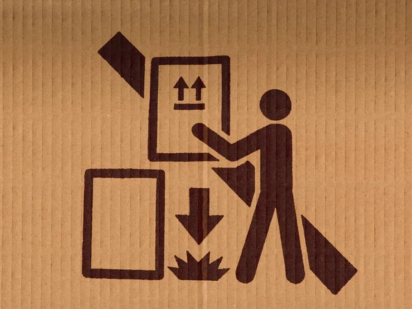 Sinal Não Deixar Cair Produto Empilhamento Uma Caixa Embalagem — Fotografia de Stock
