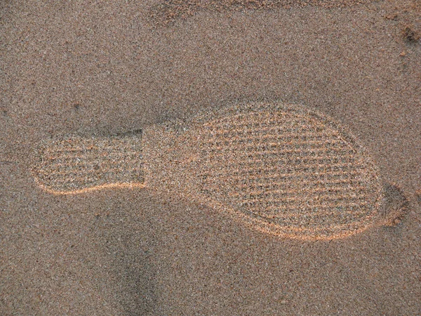 Παπούτσια Εκτύπωση Στην Άμμο Στην Θάλασσα Shoreprint Ενός Ανθρώπου Στην — Φωτογραφία Αρχείου