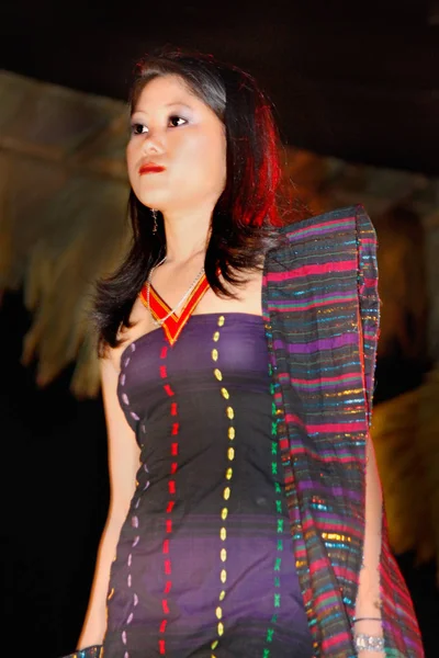 Модели Современных Платьях Разработанных Традиционной Одежды Племени Эко Фестивале Намдафа — стоковое фото