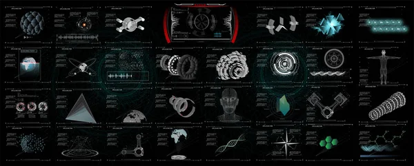 3D Set de elementos HUD abstractos para el diseño UI UX. Estadística y datos, infografía de información. Futurista interfaz de usuario Sci-Fi para aplicación esquema mecánico HUD — Vector de stock