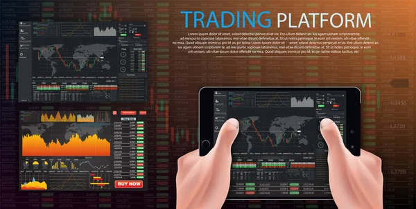 Handel instrumentpanel, handeln på marknaden. Binära alternativet. Handelsplattform, konto. Tryck på samtal och vinn transaktion. — Stock vektor