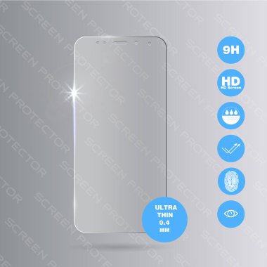 Cam ekran koruyucusu. Smartphone için vektör ekran koruyucusu. Görüntü için mobil kapak aksesuar.
