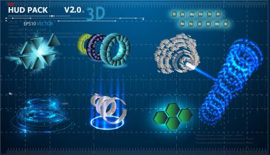 Fantastic abstract background with different set 3d elements of the HUD. Big set of various HUD elements. Charts, ratings style  clipart