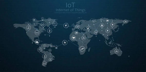 (IOT), cloud at center, devices and connectivity concepts on a network. — 스톡 벡터
