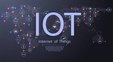  Nesnelerin interneti (IOT), bir ağda aygıtlar ve bağlantı kavramları, merkezde bulut. Dünya gezegeninin üzerindeki dijital devre kartı.