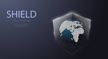 Dünya ve kalkan kutsal kişilerin resmi. Güvenlik cyber dijital soyut teknolojik altyapı sistemi yenilik konsepti korumak korumalı güvenlik kalkanı güvenlik kavramı