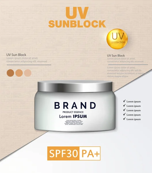 Sunscreen advertising poster Information UV protection — Stock Vector