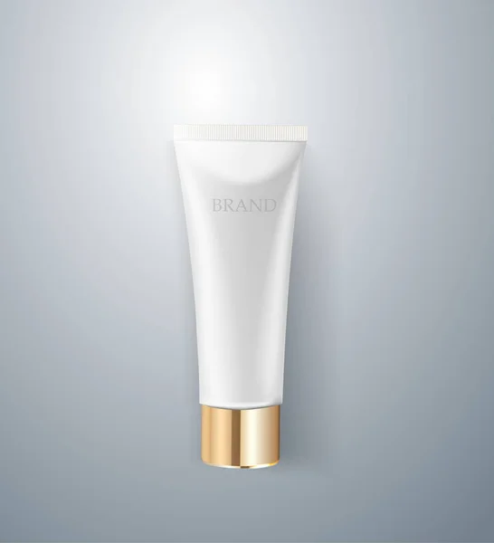 Cosmetic packaging design. White cream tube. 3d realistic vector illustration. Cosmetics mockup for branding.