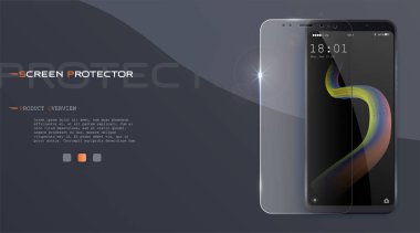 Ekran koruyucu film ya da cam kapak vektör. Ekran cam korumak. Gerçekçi smartphone vektör