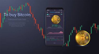 Mobil UI tasarım konsepti temiz. Trendy mobil bankacılık. Cryptocurrency teknoloji. Bitcoin Exchange. Mali analytics. Ticaret 