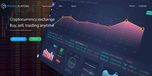 コンセプト証券取引所モバイル アプリケーション。データ解析、統計情報の収集. — ストックベクタ