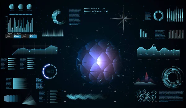 Футуристический интерфейс Hud дизайн, инфографические элементы, такие как график сканирования или волны, Sci-fi футуристический Hud дисплей панели виртуальной — стоковый вектор