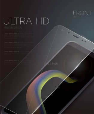 Ekran koruyucu film ya da cam kapak vektör. Ekran cam korumak. Gerçekçi smartphone 