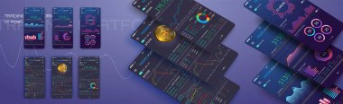 Telefon ekranında ticaret Döviz app. Mobil Bankacılık cryptocurrency UI. Online hisse senedi Alım Satım arabirimi vektör eps 10.  