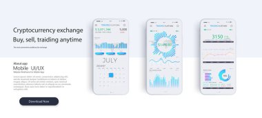 Mobil app Infographic şablonu ile modern tasarım haftalık ve yıllık istatistik grafikleri. 