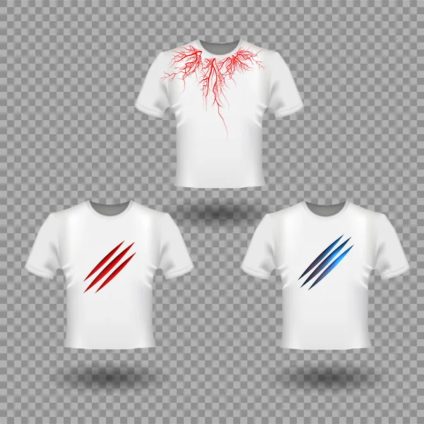 Camiseta Mockup con garras rasguños y venas humanas, diseño de vasos sanguíneos rojos — Vector de stock