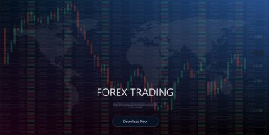 Mavi arka plan üzerinde Forex ticaret göstergeleri vektör çizim. Online trading signals satın almak ve para satış  
