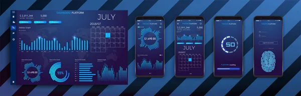 Mobil App Infografik-Vorlage mit modernem Design wöchentliche und jährliche Statistiken Diagramme. moderne moderne Infografik-Vektorvorlage mit Statistik-Diagrammen — Stockvektor