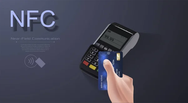 Logotipo de sinal de pagamento sem fio sem contato. Tecnologia NFC contatar menos cartão de crédito . — Vetor de Stock