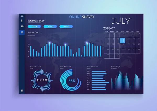 Online-enquête, Controlelijst. Statistieken, plant u de tabel, een sjabloon voor de website — Stockvector