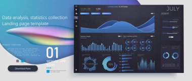 Web kontrol paneli Infographic şablonu yaratıcı vektör Illustration. Sanat tasarım yıllık istatistik grafikleri. Soyut kavram grafik kullanıcı arabirimi, UX bilgi öğesi. 