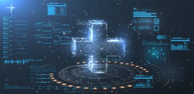 Bir hologram stil düşük poli mavi bir arka plan üzerinde bir haç  