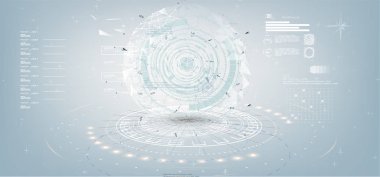 Gri beyaz soyut teknolojik altyapı ile çeşitli teknoloji öğeleri tarzı Hud. 