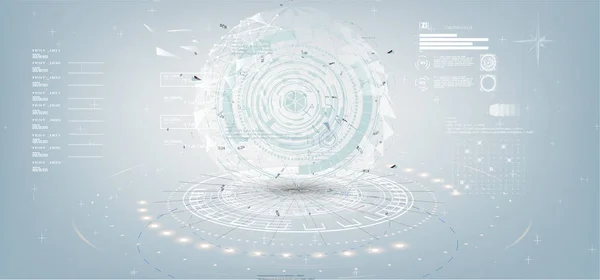 Gris blanc Fond technologique abstrait avec divers éléments technologiques dans le style HUD . — Image vectorielle