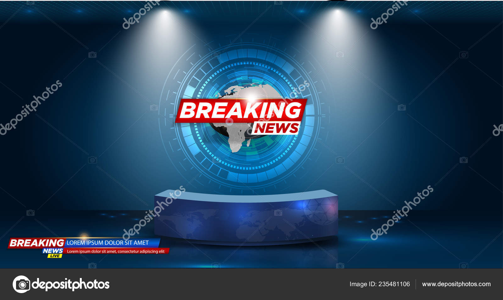 Table And Breaking News Banner Background In The News Studio Vector Illustration Stock Vector Image By C Zinetron