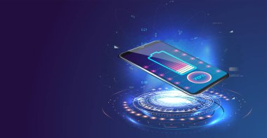 Akıllı telefon pil şarj kablosuz. Gelecekteki kavramı. 