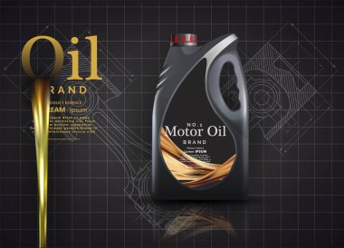 Şişe motor yağı bir arka planda bir motorlu araba piston. 