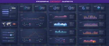 Düz tasarım grafikleri ve pasta çizelgeleri ile Infographic pano şablonu online istatistik ve veri Analytics. UI UX tasarımı için bilgi grafik elemanları. Modern tarz Web elemanları.  