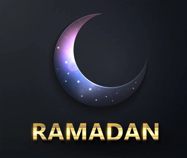 Céu claro paisagem e lua, estrelas, celebração Ramadan Kareem. Design criativo cartão de saudação, banner, cartaz. Tradicional feriado sagrado islâmico —  Vetores de Stock