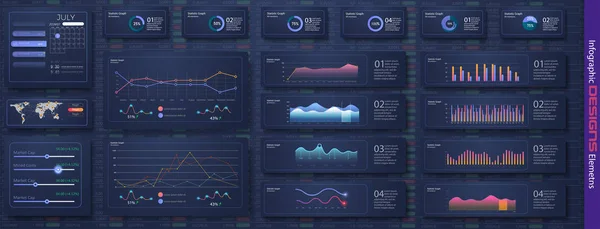 Σύγχρονη infographic διανυσματικό πρότυπο με στατιστικά γραφήματα και χρηματοδότηση. Διάγραμμα πρότυπο και γράφημα διάγραμμα, γραφική απεικόνιση πληροφοριών εικονογράφηση. Πληροφορίες Γραφικά στοιχεία για το σχεδιασμό UI UX — Διανυσματικό Αρχείο