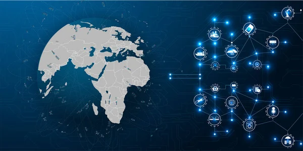 Internet de las cosas (IoT). Red global. Negocios vectoriales. Comunicación gráfica de fondo. Concepto de seguridad tecnológica. Concepto de tecnología digital en red. — Archivo Imágenes Vectoriales