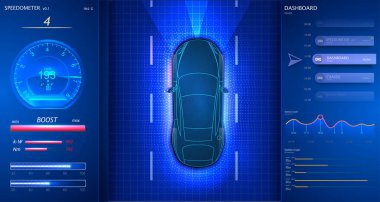 Akıllı araba panosu. Modern Hız Ölçer Arayüzü.